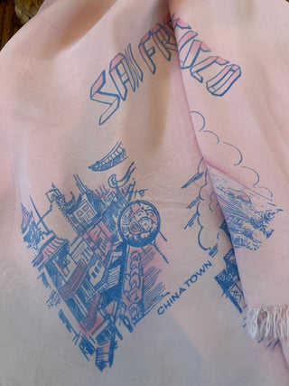 Vintage San Francisco Souvenir Scarf, Pink with Fringe    MTS|165822