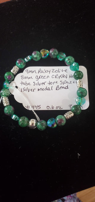 Bracelet #445 ruby zeolite, crystal hearts