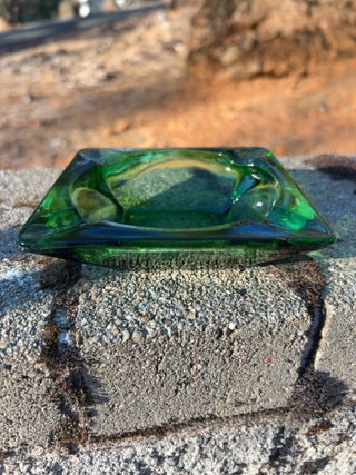 JP AS IS 4.5” x 4.5” vintage mid-century modern green glass square ashtray