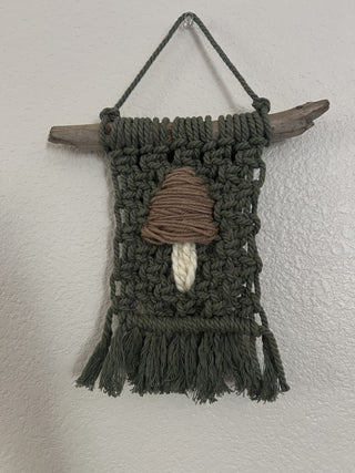 Fiber art- brown mushroom on green MTS