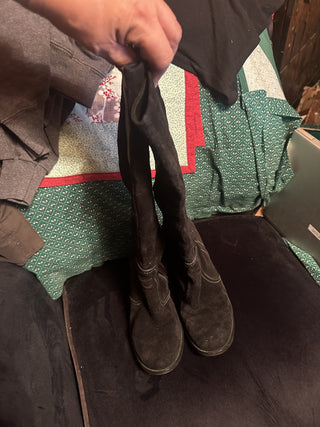 Franco Sarto Knee High Black Suede zip boots Women's size 7 1/2 M #63 VV MTS|130530