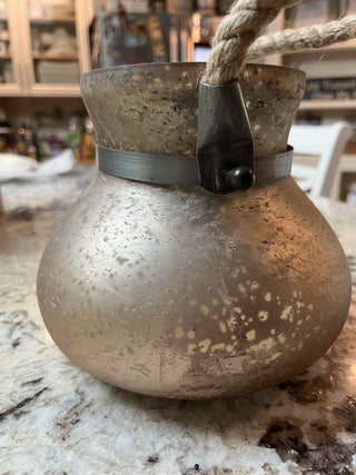 Gold Mercury Glass Vase / Jar with Rope Handle - RCD|95898