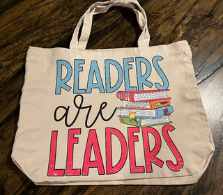 "Readers Are Leaders" Large Zippered Canvas Tote RSV|72453