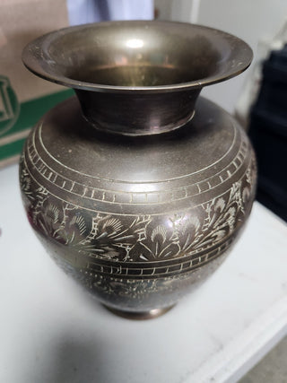 Vtg Etched Brass Vase  MTS|78254