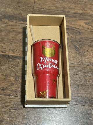 New Meowy Christmas Cat Themed Tumbler w/Lid & Straw RCD|126444