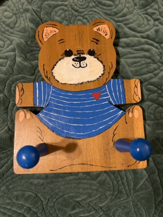 vintage hand-painted wooden teddy bear peg clothes hanger