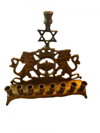 Antique Solid Brass Europeean Lion Crown with Star of David Menorah Chanukah #62 VV MTS
