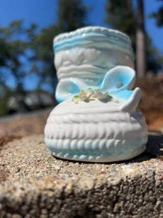 Rubens Original Vintage Ceramic blue baby bootie 3D Flowers  Planter