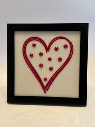 Fused Glass 6" Red Polka Dot Heart on Ivory in Black Frame - AnoGlass RSV|49624