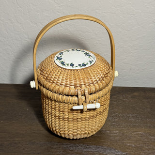 Nantucket Basket w/Hand-painted Blueberry Motif MTS|81107