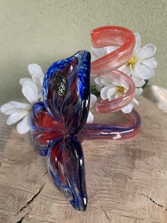 Vintage Murano Italian Glass Blue and Red Flower Art RCD|122005