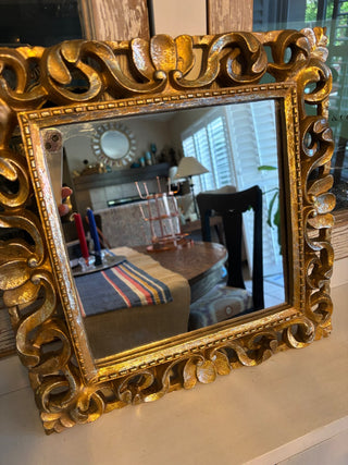 Gilded Gold scroll wall mirror 14” sq MTS|81004