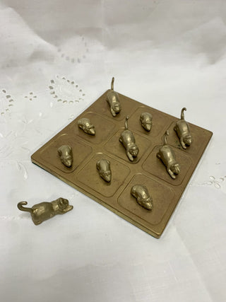 Vintage Cat & Mouse Brass Tic Tac Toe (11 Pieces) RSV|88147
