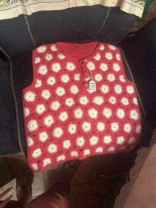 Crochet Daisy Tank Top Red and white #63 VV MTS|127413