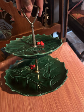 Vintage Lefton Christmas Holly Two Tier Server #62 VV MTS|95375