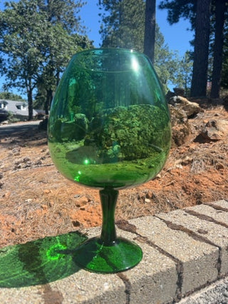 12.5” MCM Green Glass Oversized Brandy Snifter