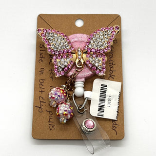 Pink Rhinestone Butterfly with Dangles Badge Holder|73700