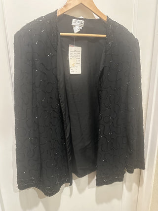 Vintage Women's Black Beaded Formal Jacket Size 2X #62 VV MTS