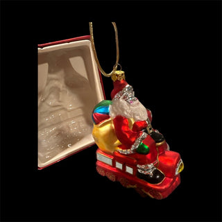 Santa Claus Riding a Train with Toys Glass Christmas Ornament Large 6" X 5 1/2" #62 VV MTS|133911