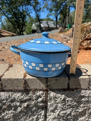 enamel-on-steel stock pot with a lid