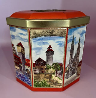 Vintage Nuremberg cookie tin German Made 1960s rsv