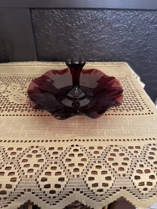 Vintage Anchor Hocking Royal Ruby Glass Tidbit Tray RCD