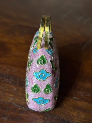 Vntg pink cloisonne floral bag NM MTS|65815