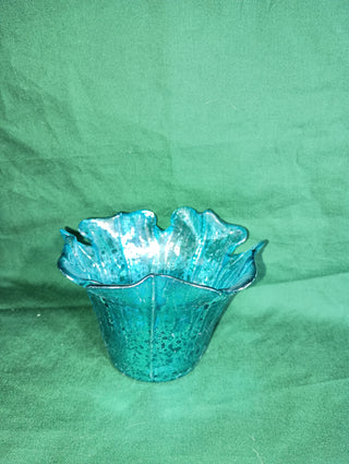 Teal glass tealight holder
