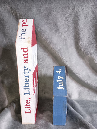 Hand painted Red, white and blue wooden houses (set of 2)