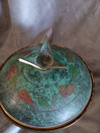 Vintage brass& verdigris enamel canister