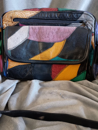 Vintage multi colored leather patchwork shoulder bag