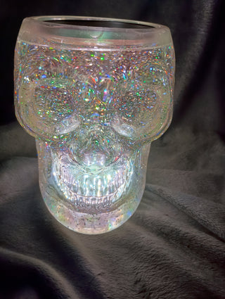 Retired*Bath& Beauty glitter skull light up candle holder