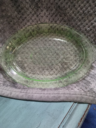 Vintage green depression glass plater