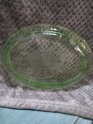 Vintage green depression glass plater