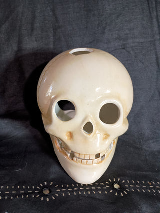 Vintage ceramic tea light skull