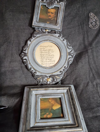 Poe & his Annabel Lee in vintage 3 part hanging frame