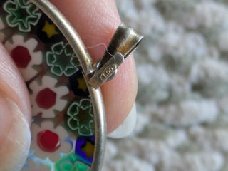 Vintage Italian 800 Silver Murano Millefiori Pendant Large 1.5” Mosaic Pendant