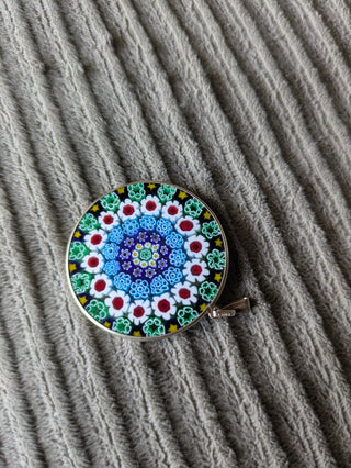 Vintage Italian 800 Silver Murano Millefiori Pendant Large 1.5” Mosaic Pendant