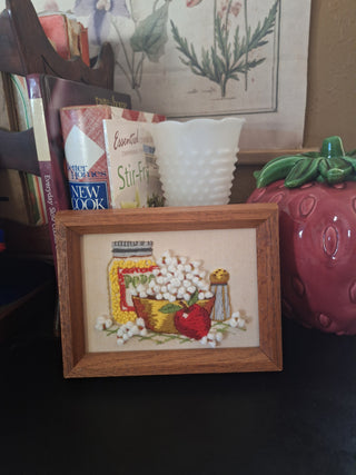 1970's 3D Crewel Popcorn and Apple Kitchen Wall Art