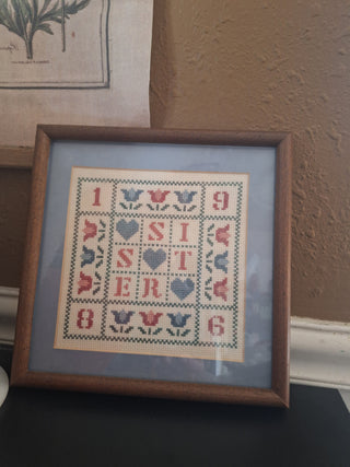 Vintage 1986 Framed Sisters Folk Art Sampler