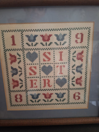 Vintage 1986 Framed Sisters Folk Art Sampler