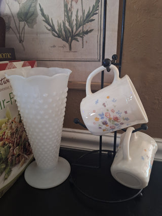 Vintage Victoria Arcopal Floral Swirl Milk Glass Mug