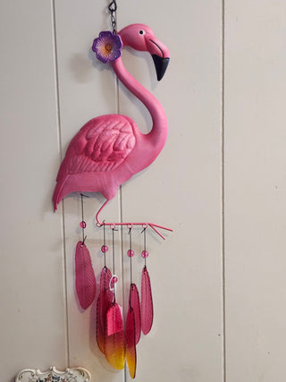 Beautiful metal and glass thirty one inch flambingo wind chime