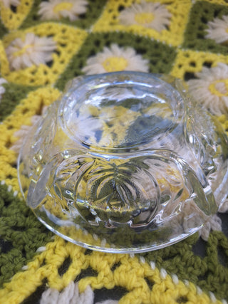 Vtg KIG Indonesia Clear Pressed Glass Rose Ashtray