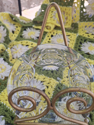 Vtg KIG Indonesia Clear Pressed Glass Rose Ashtray