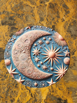 8-in round metal MoonAnd Stars plaque