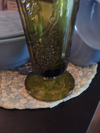 Indiana Glass Harvest Grape Green Footed Vase 10" MCM