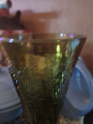 Indiana Glass Harvest Grape Green Footed Vase 10" MCM