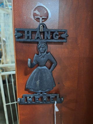 Vtg Cast Iron "Hang Here" Colonial Girl  Holder