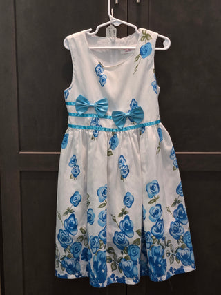 Sunny Fashions White/Blue Floral Dress (7-8)